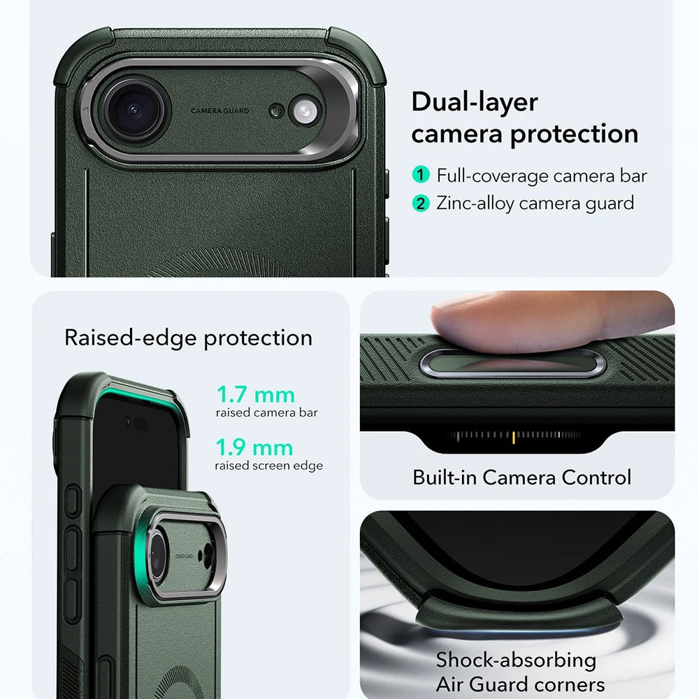 MagSafe hoes voor Apple iPhone 17 Air, ESR, Cyber Armor Kickstand, Groen