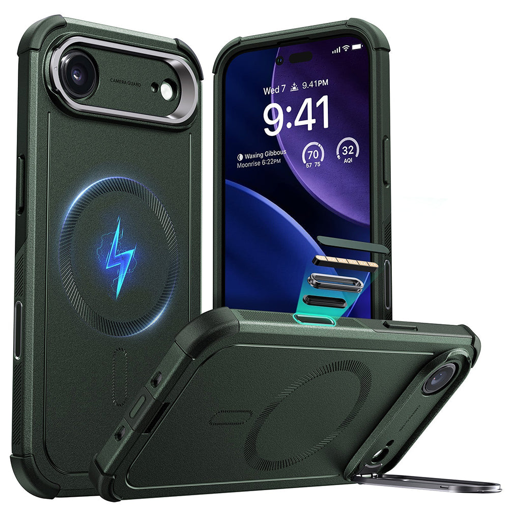 MagSafe hoes voor Apple iPhone 17 Air, ESR, Cyber Armor Kickstand, Groen