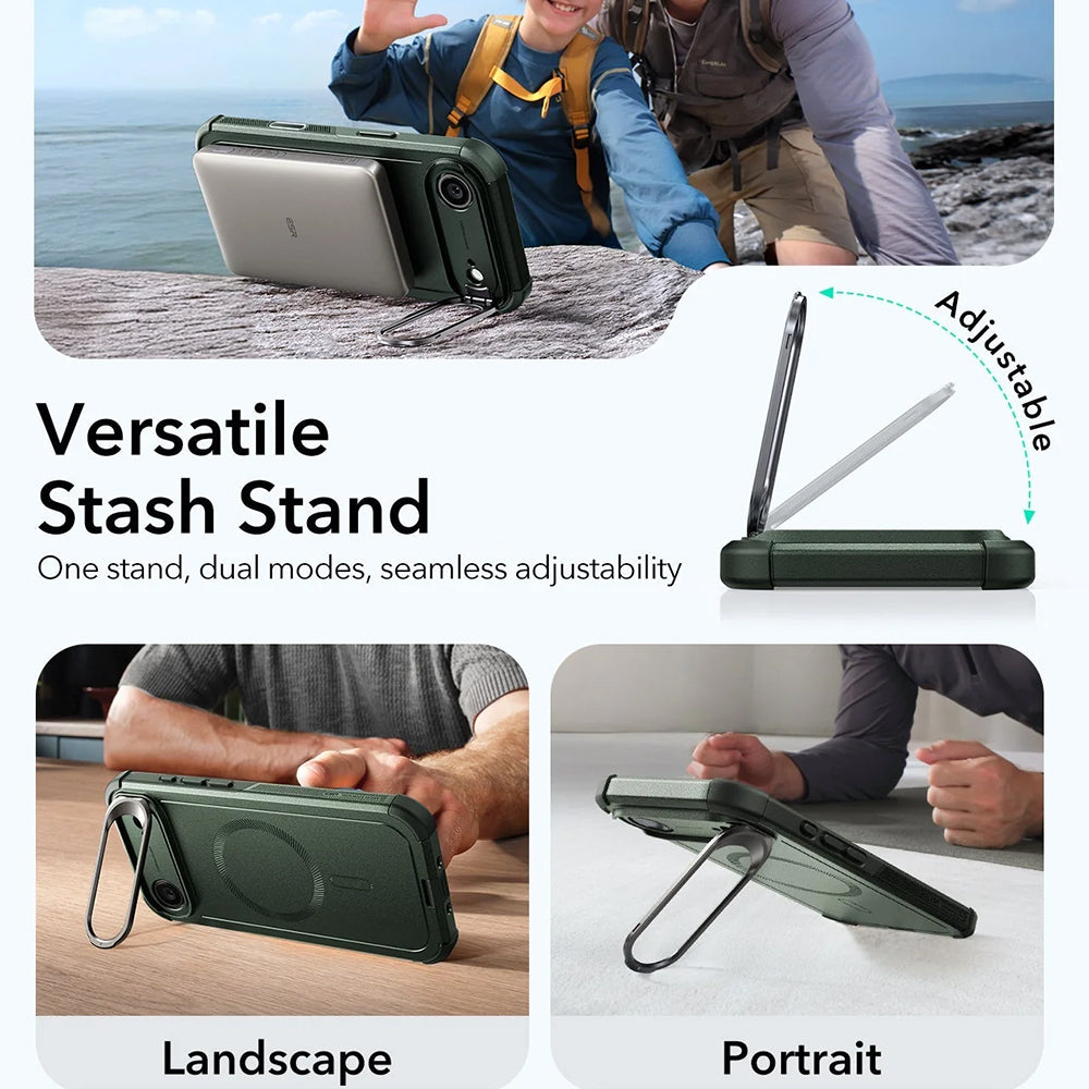 MagSafe hoes voor Apple iPhone 17 Air, ESR, Cyber Armor Kickstand, Groen