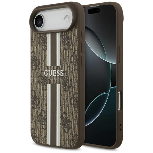 Étui MagSafe pour Apple iPhone 17 Air, Guess, 4G Printed Stripes, Marron