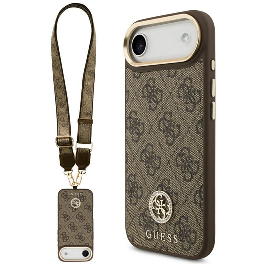 MagSafe hoesje voor Apple iPhone 17 Air, Guess, 4G Strass Logo met Grote Band, Bruin