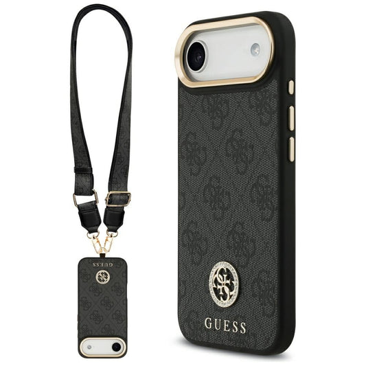MagSafe hoesje voor Apple iPhone 17 Air, Guess, 4G Strass Logo met grote band, Zwart