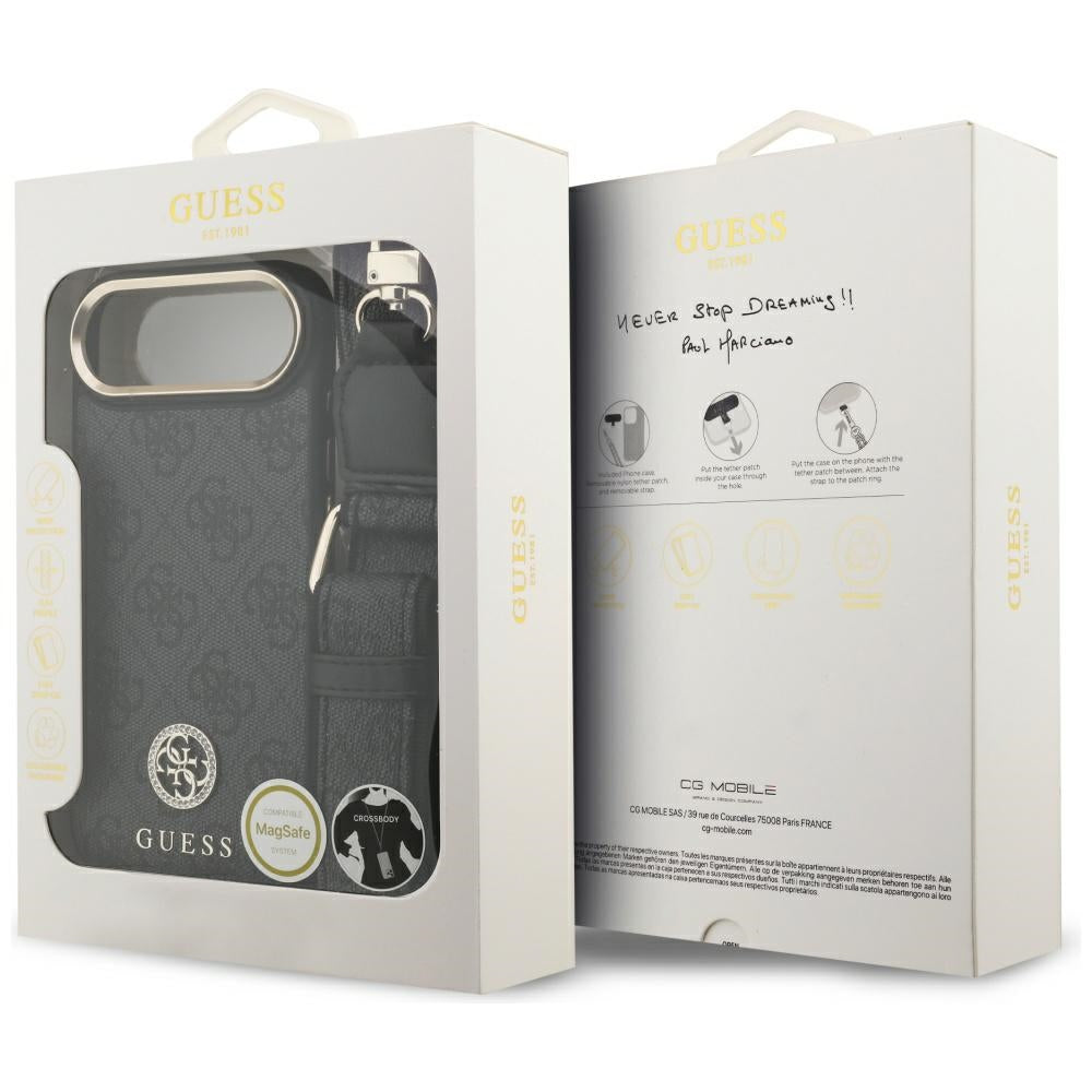 MagSafe hoesje voor Apple iPhone 17 Air, Guess, 4G Strass Logo met grote band, Zwart