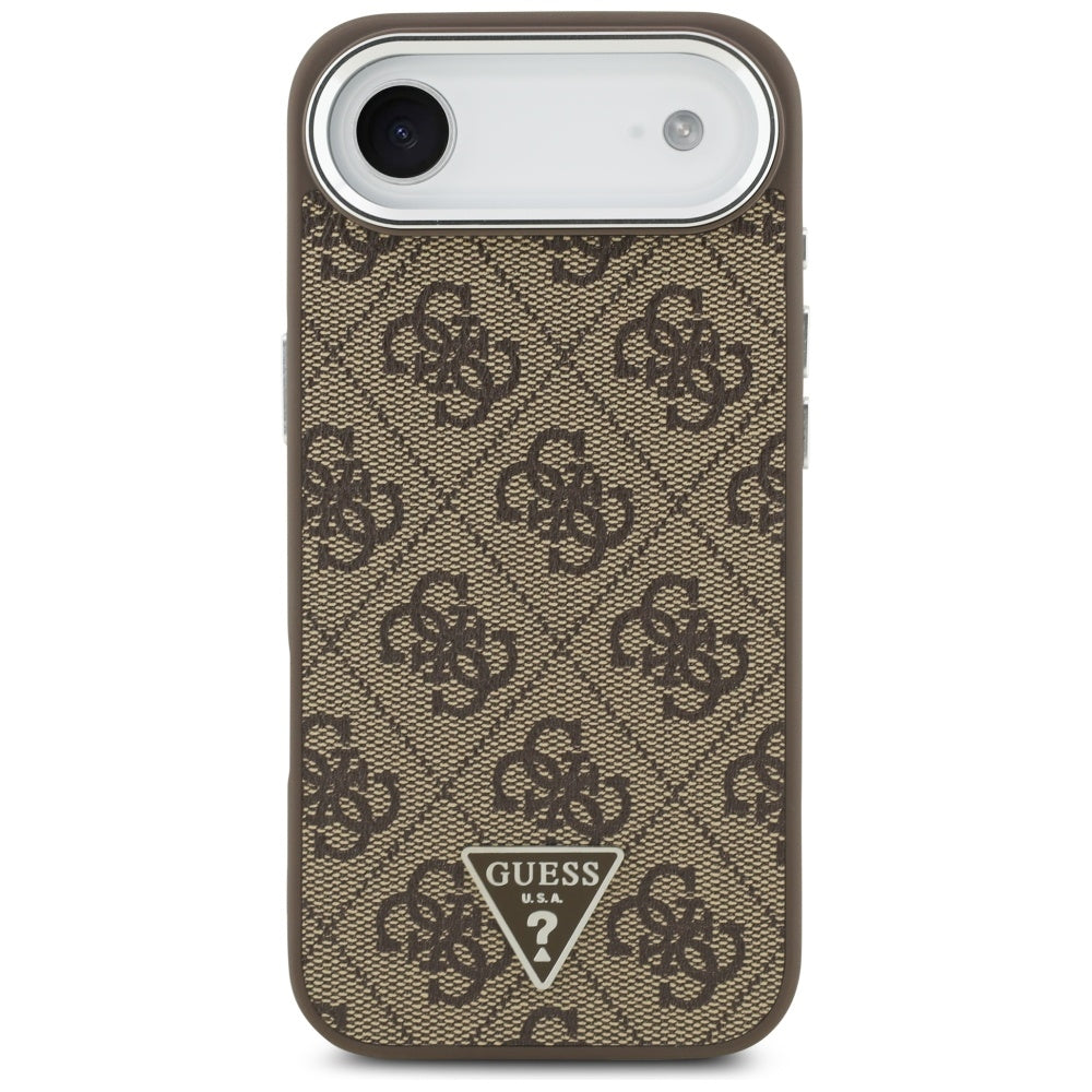Coque MagSafe pour Apple iPhone 17 Air, Guess, logo Triangle 4G, Marron Argenté