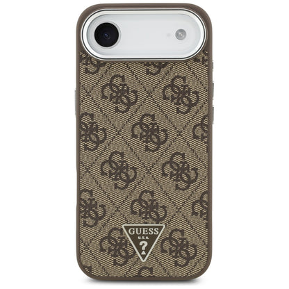 Coque MagSafe pour Apple iPhone 17 Air, Guess, logo Triangle 4G, Marron Argenté