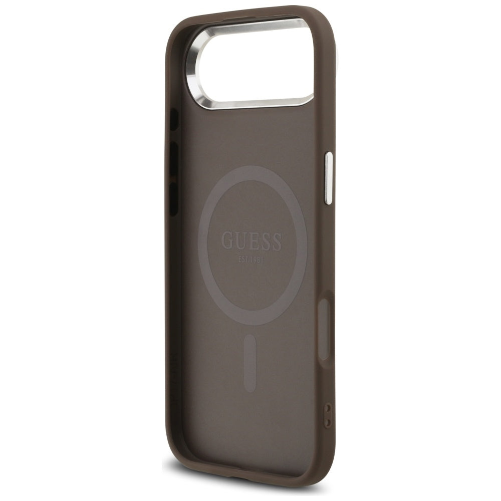 Coque MagSafe pour Apple iPhone 17 Air, Guess, logo Triangle 4G, Marron Argenté