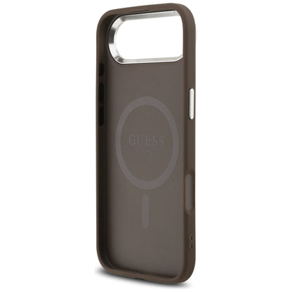 Coque MagSafe pour Apple iPhone 17 Air, Guess, logo Triangle 4G, Marron Argenté