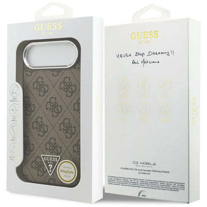 Coque MagSafe pour Apple iPhone 17 Air, Guess, logo Triangle 4G, Marron Argenté