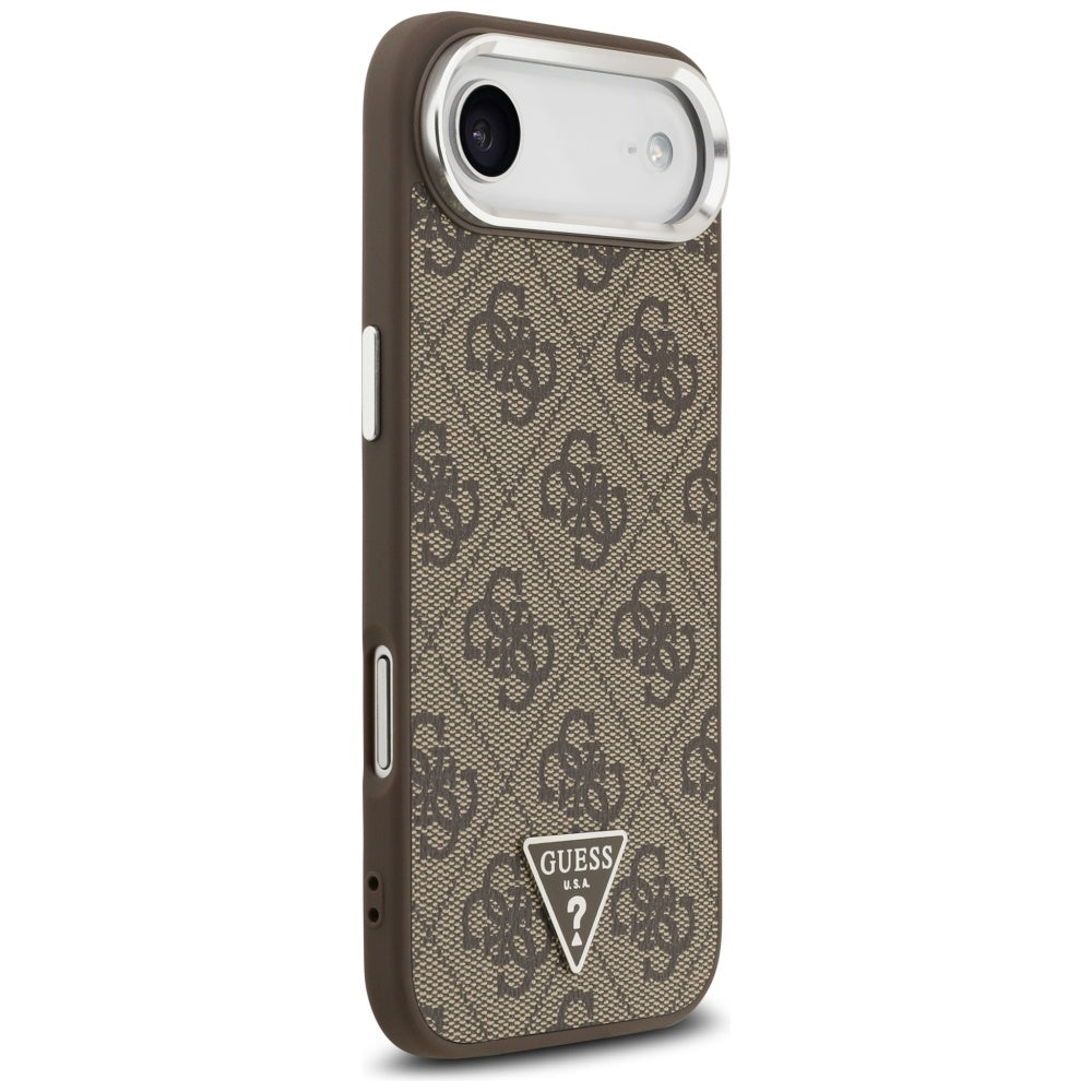 Coque MagSafe pour Apple iPhone 17 Air, Guess, logo Triangle 4G, Marron Argenté