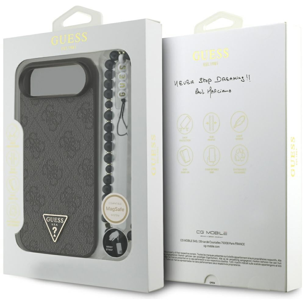 MagSafe hoesje voor Apple iPhone 17 Air, Guess, 4G Triangle Logo met koordriem, Zwart