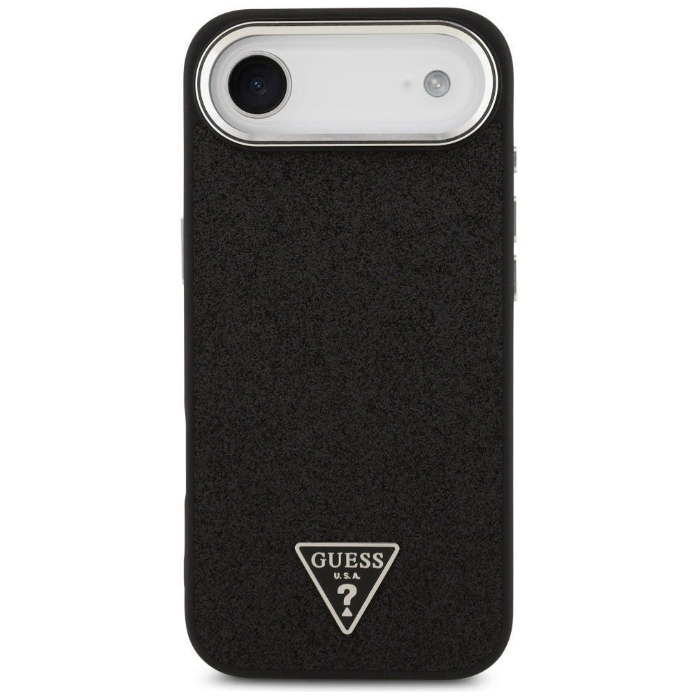 MagSafe Hülle für Apple iPhone 17 Air, Guess, Glitter Triangle Logo, Schwarz