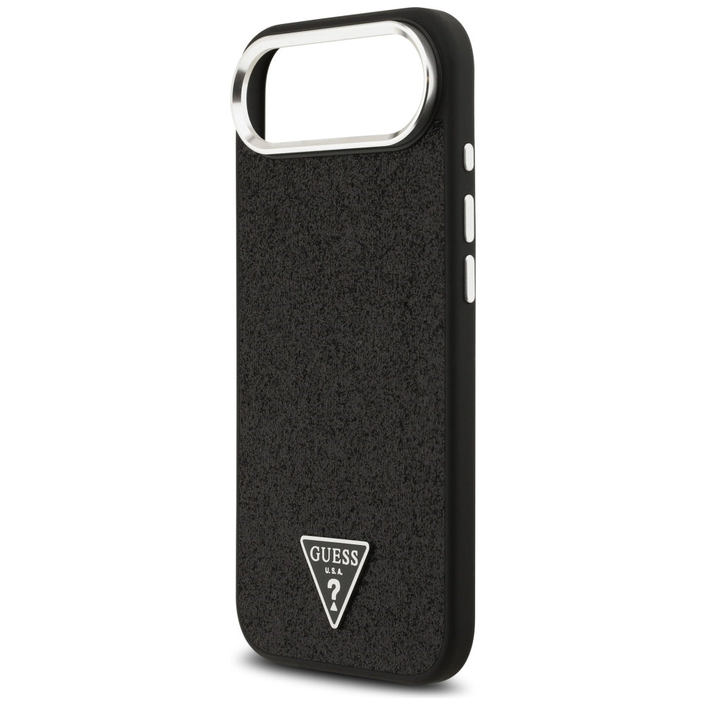 MagSafe Hülle für Apple iPhone 17 Air, Guess, Glitter Triangle Logo, Schwarz