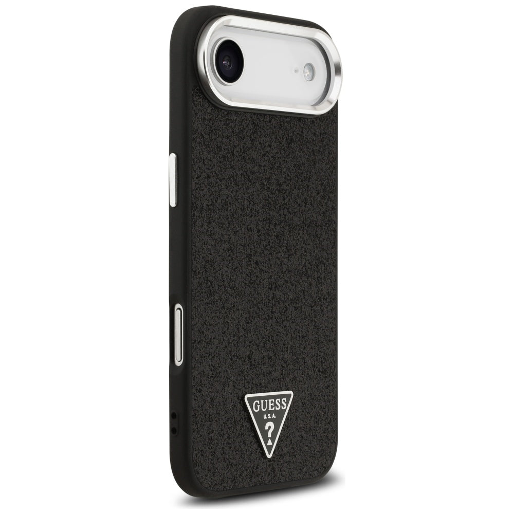 MagSafe Hülle für Apple iPhone 17 Air, Guess, Glitter Triangle Logo, Schwarz