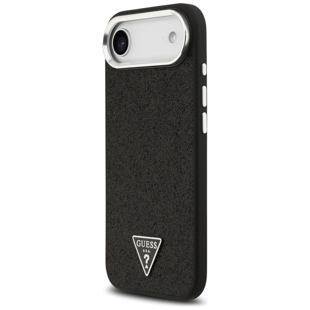MagSafe Hülle für Apple iPhone 17 Air, Guess, Glitter Triangle Logo, Schwarz