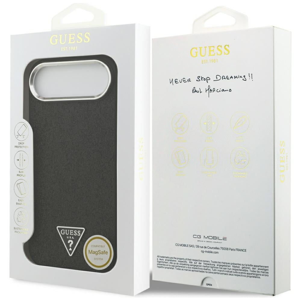 MagSafe Hülle für Apple iPhone 17 Air, Guess, Glitter Triangle Logo, Schwarz