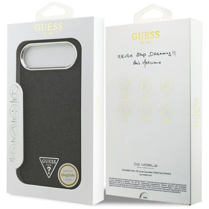 MagSafe Hülle für Apple iPhone 17 Air, Guess, Glitter Triangle Logo, Schwarz
