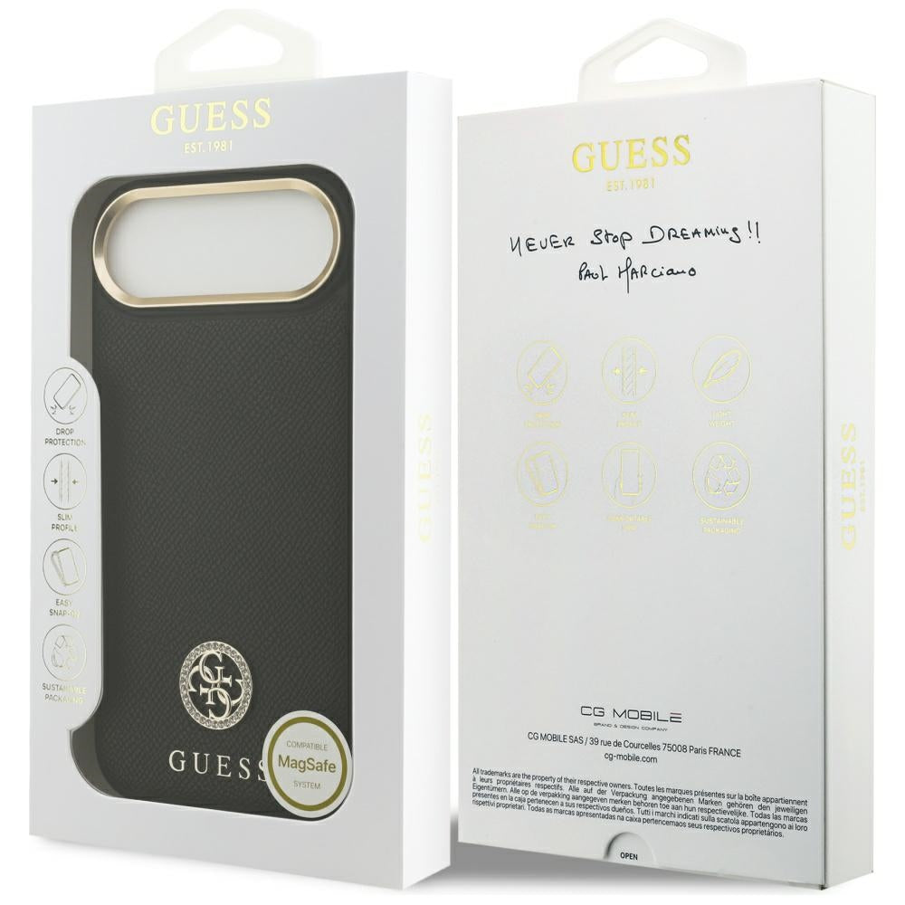 Coque MagSafe pour Apple iPhone 17 Air, Guess, Logo Strass Grainé, Noire