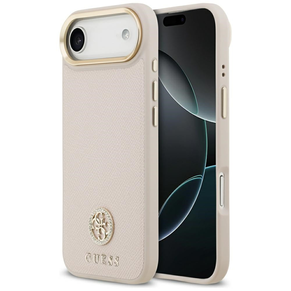 Étui MagSafe pour Apple iPhone 17 Air, Guess, Logo Strass Grainé, Rose