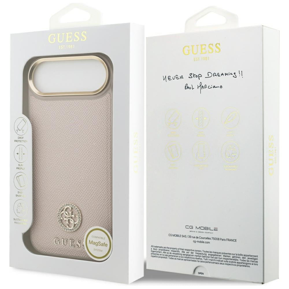 Étui MagSafe pour Apple iPhone 17 Air, Guess, Logo Strass Grainé, Rose