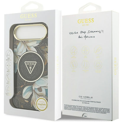 MagSafe hoesje voor Apple iPhone 17 Air, Guess, IML Metal Glitter Flowers Triangle, Zwart