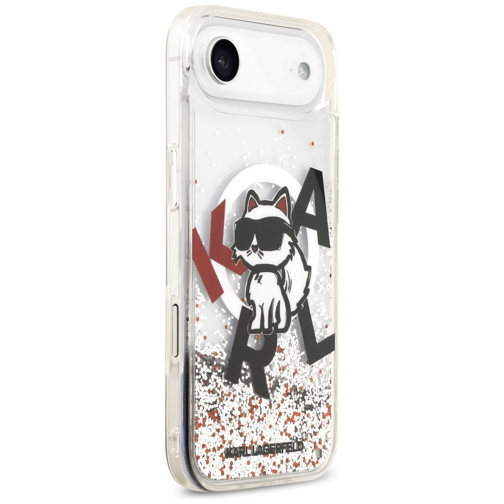 Housse MagSafe pour Apple iPhone 17 Air, Karl Lagerfeld, Liquid Glitter Choupette Logo, Transparente