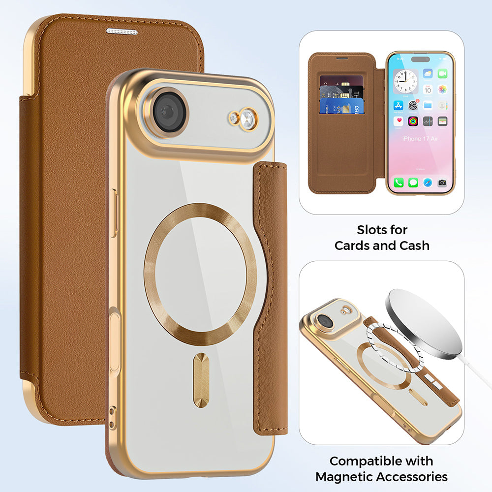 MagSafe hoes voor Apple iPhone 17 Air, Techsuit, SmartMag Book, Bruin