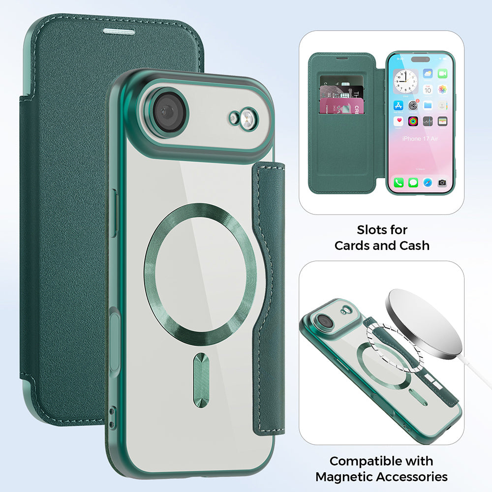 MagSafe hoes voor Apple iPhone 17 Air, Techsuit, SmartMag Book, Groen