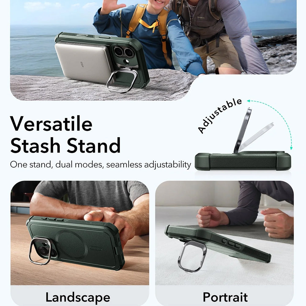 Étui MagSafe pour Apple iPhone 17, ESR, Cyber Armor Kickstand, Vert