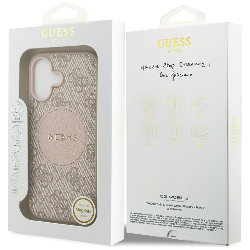 MagSafe hoesje voor Apple iPhone 17, Guess, 4G Circle Classic Logo, Roze