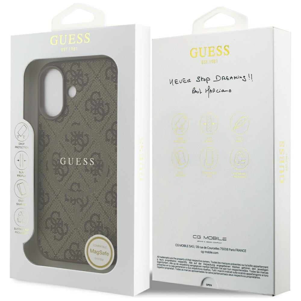 MagSafe hoesje voor Apple iPhone 17, Guess, 4G Ring Classic Logo, Bruin