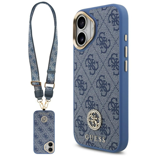 MagSafe hoesje voor Apple iPhone 17, Guess, 4G Strass Logo met Grote Band, Blauw