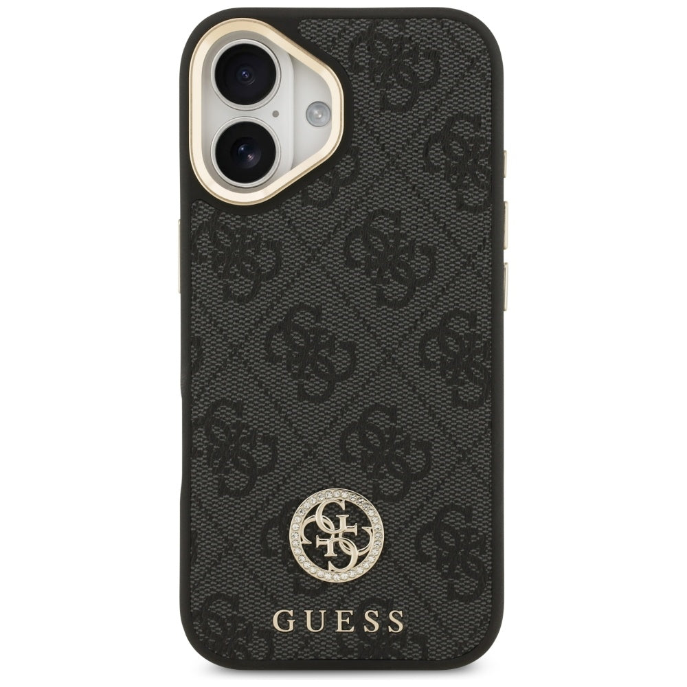 MagSafe Hülle für Apple iPhone 17, Guess, 4G Strass Logo mit großem Band, Schwarz