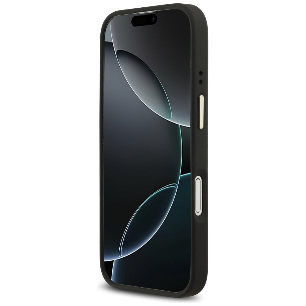 MagSafe Hülle für Apple iPhone 17, Guess, 4G Strass Logo mit großem Band, Schwarz