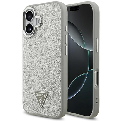 MagSafe Case for Apple iPhone 17, Guess, Glitter Triangle Logo, Silver