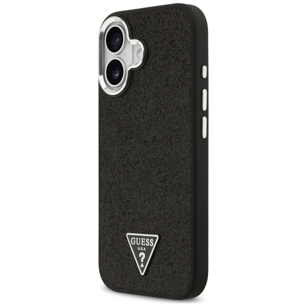 MagSafe Hülle für Apple iPhone 17, Guess, Glitter Triangle Logo, Schwarz
