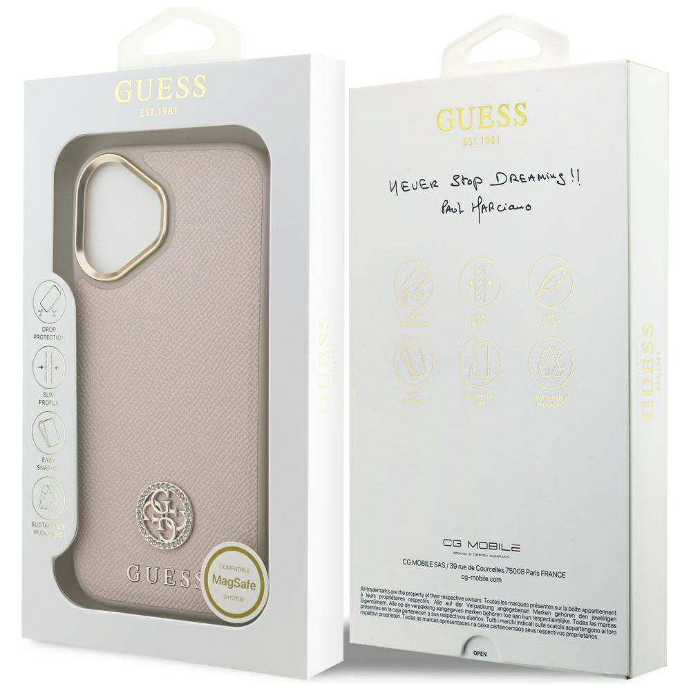 MagSafe hoesje voor Apple iPhone 17, Guess, Grained Strass Logo, Roze