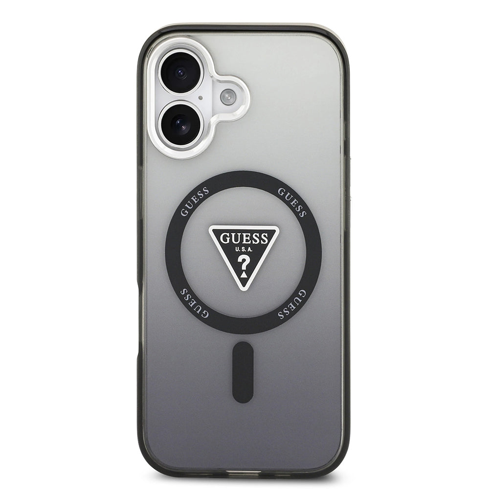 Coque MagSafe pour Apple iPhone 17, Guess, logo triangle dégradé IML, Noire