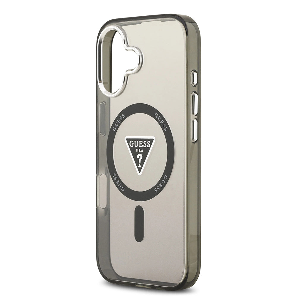 Coque MagSafe pour Apple iPhone 17, Guess, logo triangle dégradé IML, Noire