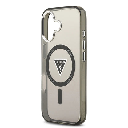 Coque MagSafe pour Apple iPhone 17, Guess, logo triangle dégradé IML, Noire