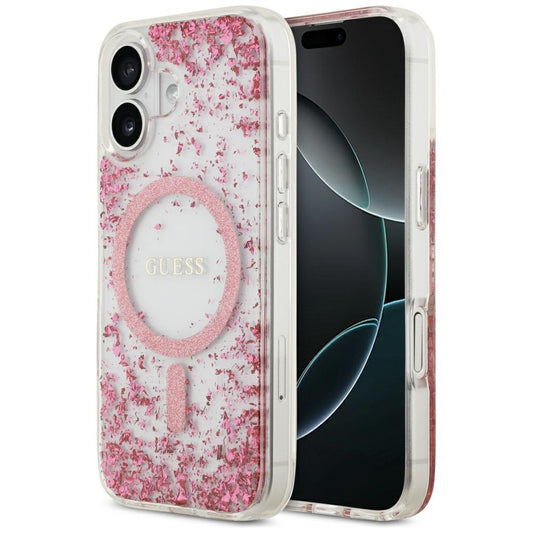 MagSafe hoesje voor Apple iPhone 17, Guess, Resin Bottom Glitter, Roze