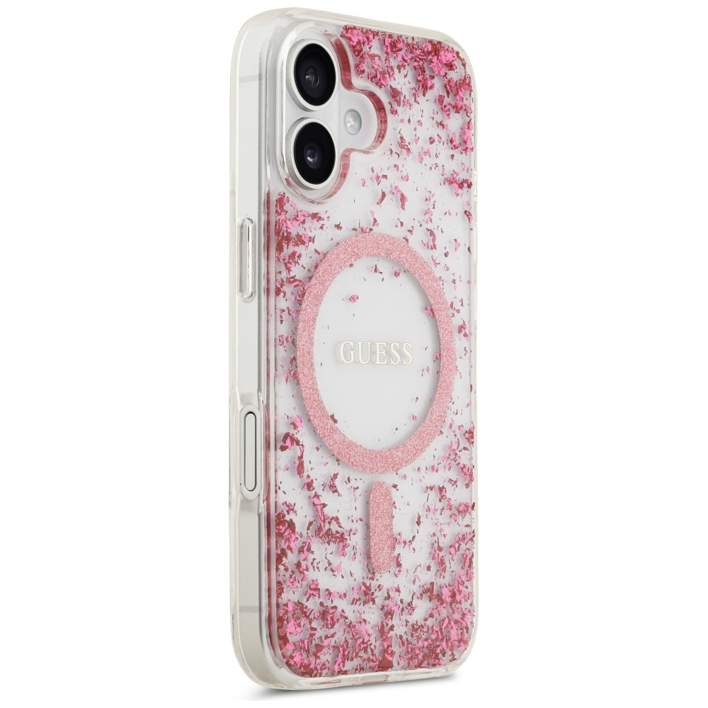 MagSafe Hülle für Apple iPhone 17, Guess, Resin Bottom Glitter, Rosa