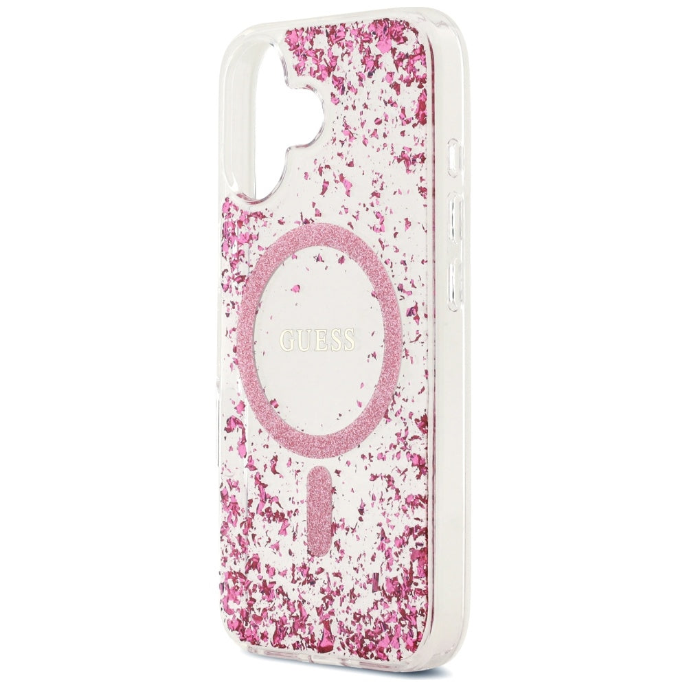 MagSafe Hülle für Apple iPhone 17, Guess, Resin Bottom Glitter, Rosa