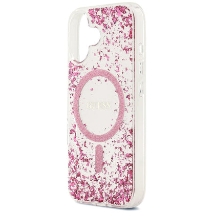 MagSafe Hülle für Apple iPhone 17, Guess, Resin Bottom Glitter, Rosa