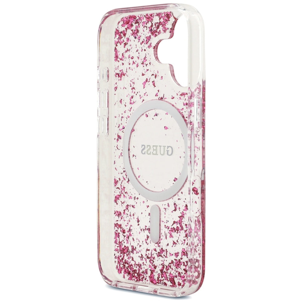 MagSafe Hülle für Apple iPhone 17, Guess, Resin Bottom Glitter, Rosa