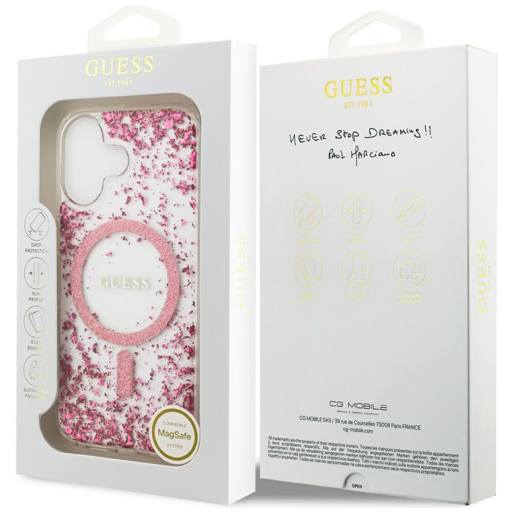 MagSafe Hülle für Apple iPhone 17, Guess, Resin Bottom Glitter, Rosa
