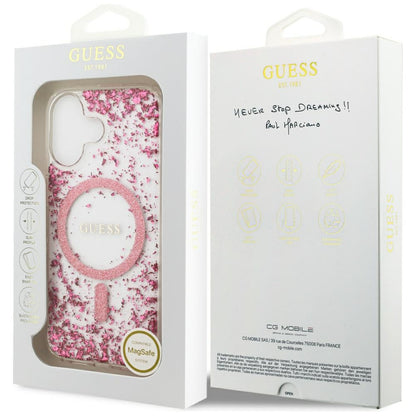 MagSafe Hülle für Apple iPhone 17, Guess, Resin Bottom Glitter, Rosa