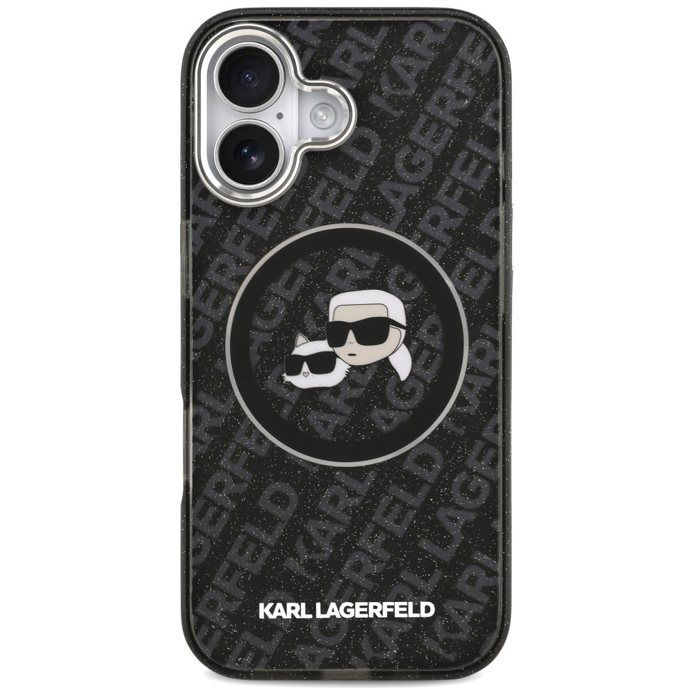 MagSafe Case for Apple iPhone 17, Karl Lagerfeld, Glitter Karl & Choupette Head, Black