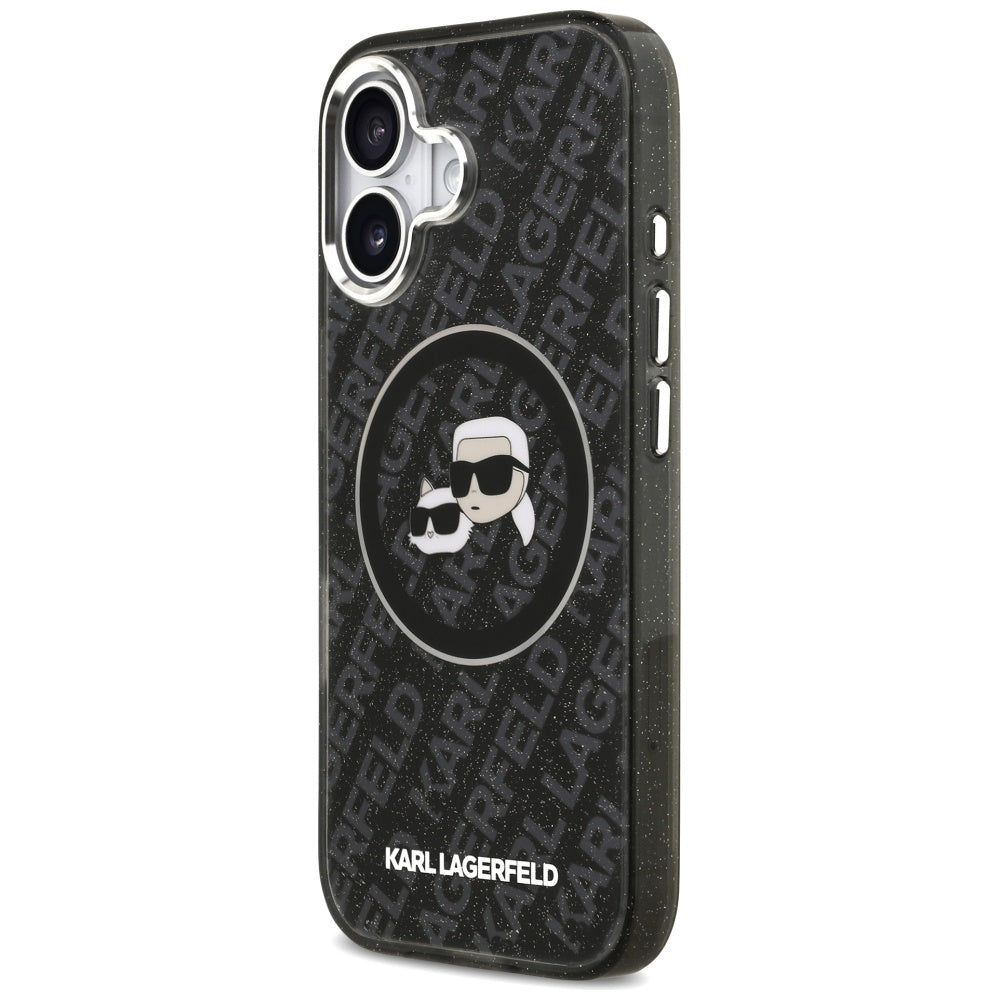MagSafe Case for Apple iPhone 17, Karl Lagerfeld, Glitter Karl & Choupette Head, Black