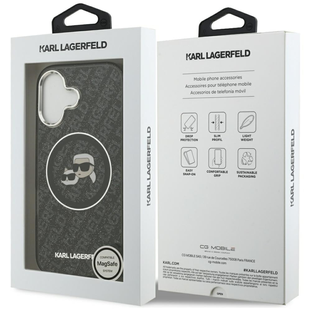 MagSafe Case for Apple iPhone 17, Karl Lagerfeld, Glitter Karl & Choupette Head, Black