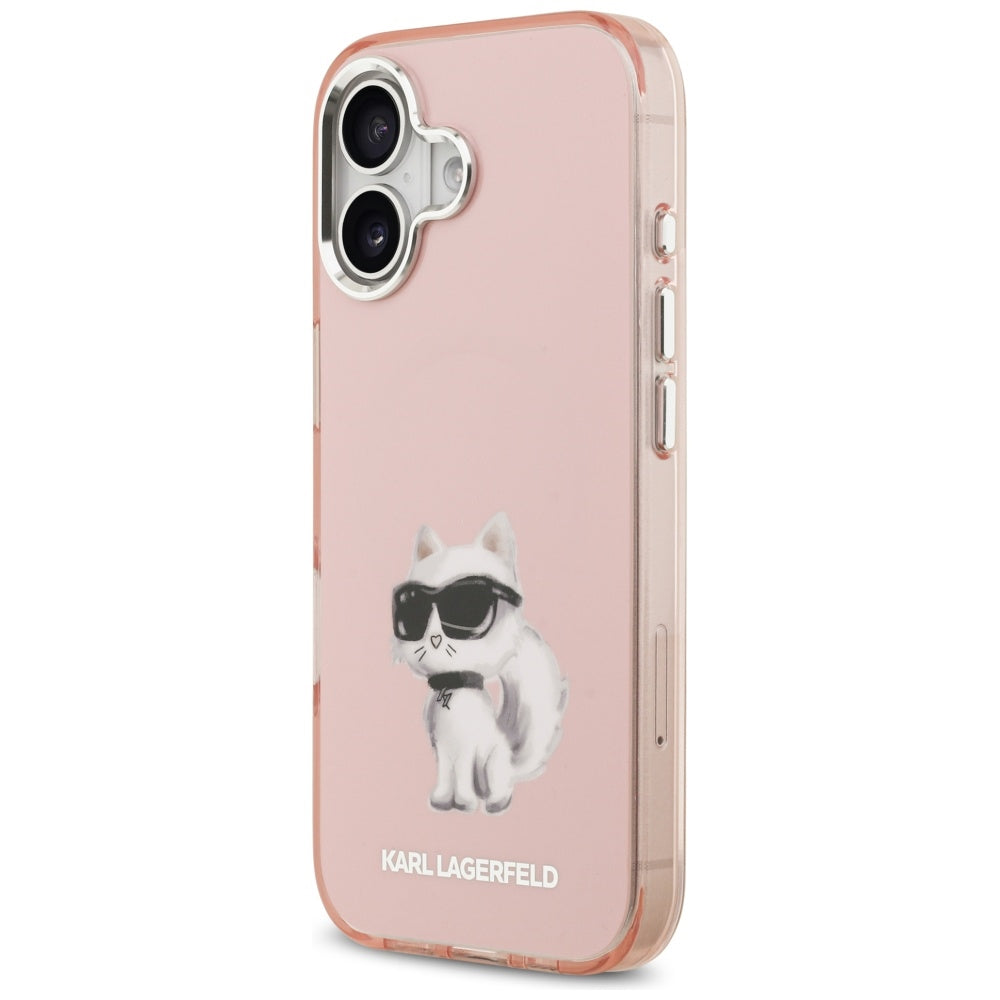 Étui MagSafe pour Apple iPhone 17, Karl Lagerfeld, IML Aquarelle Logo Choupette, Rose